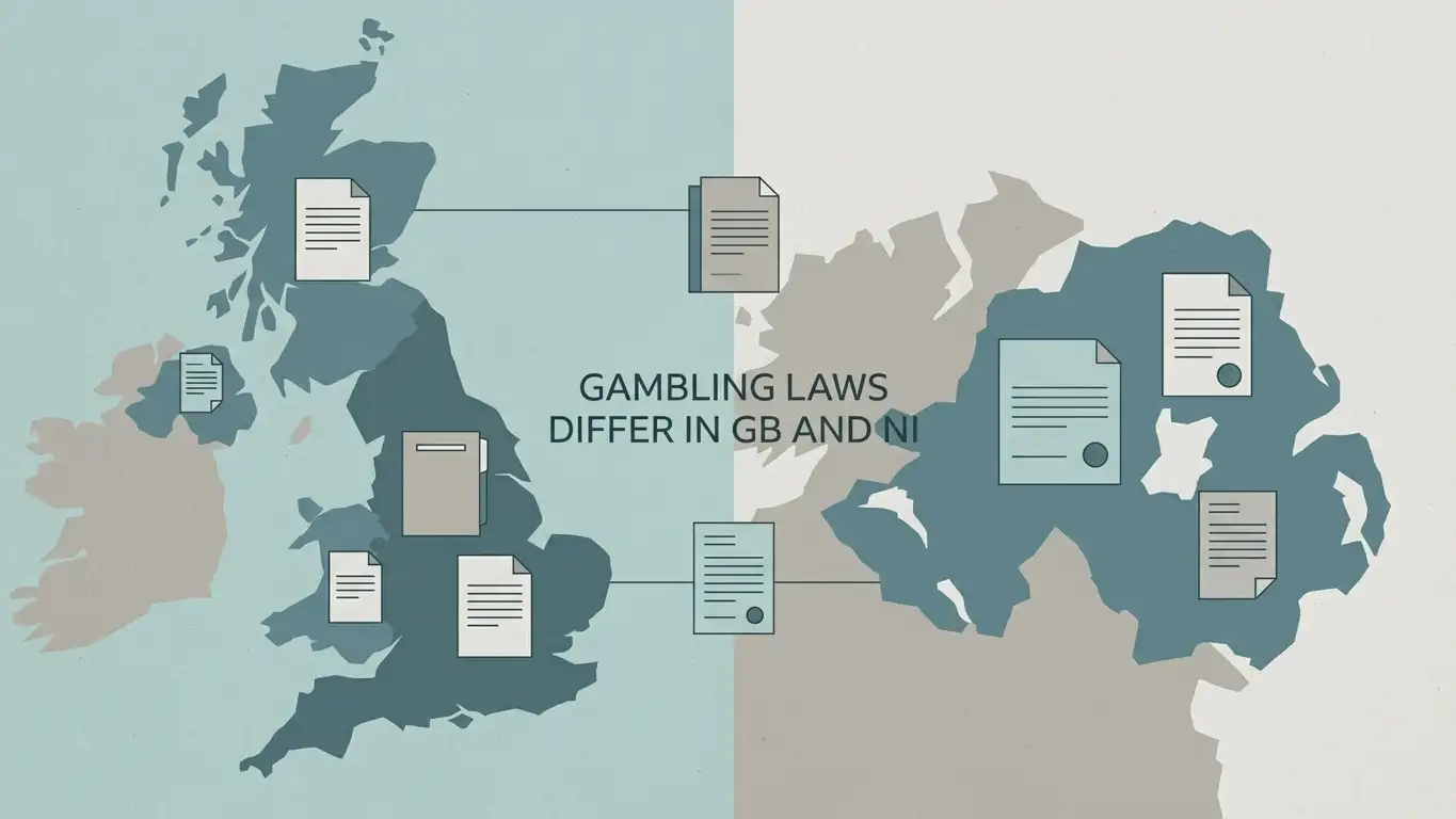 Editorial graphic explaining Great Britain and Northern Ireland gambling regulation as separate contexts