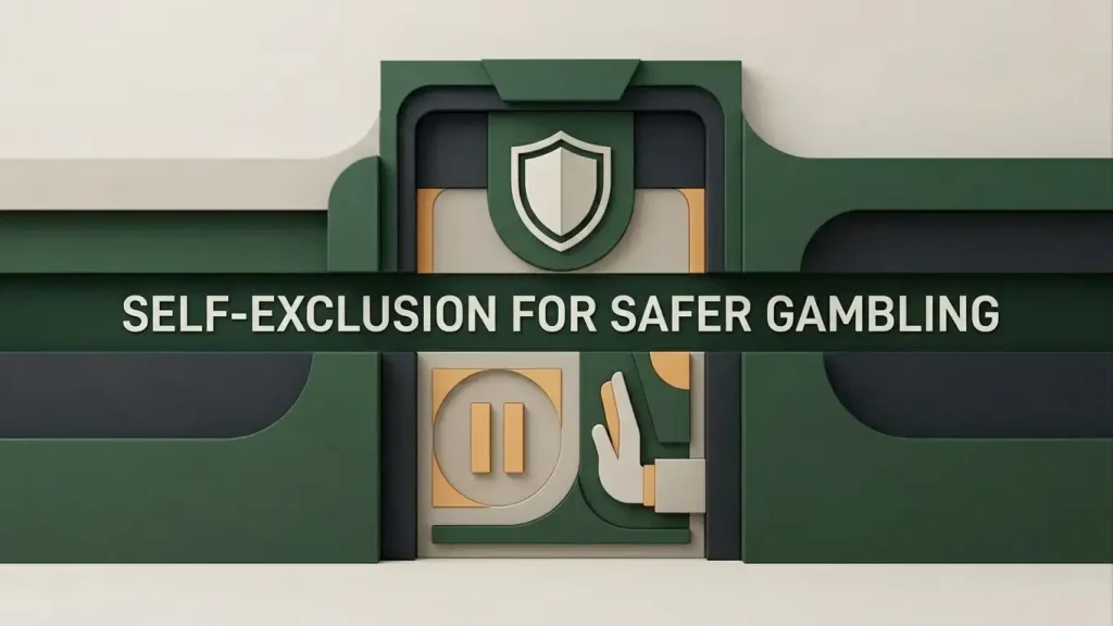 Editorial illustration of online self-exclusion and safer gambling controls, without a real Lucki account screen