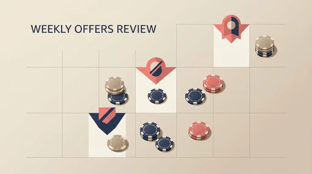 Editorial illustration of a weekly casino promotion calendar with three offer days